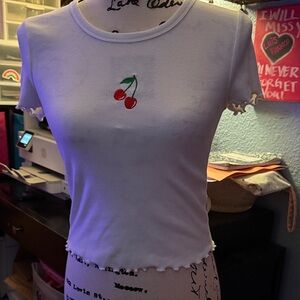 White Cherry Embroidered Short Sleeve Tee